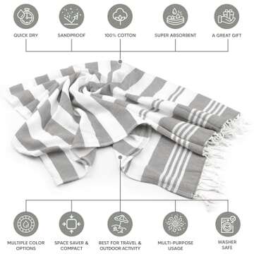 Utopia Towels - 4 Pack Turkish Beach Towel (40 x 72 Inches) - 100% Cotton Oversized Sand Free Lightweight Quick-Dry Turkish Towel, Prewashed for Soft Feel, Large Peshtemal Towel for Travel (Cool Grey)