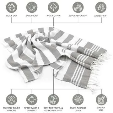 Utopia Towels - 4 Pack Turkish Beach Towel (40 x 72 Inches) - 100% Cotton Oversized Sand Free Lightweight Quick-Dry Turkish Towel, Prewashed for Soft Feel, Large Peshtemal Towel for Travel (Cool Grey)
