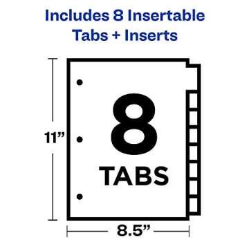 Avery Big Tab Insertable Plastic 2 Pocket Dividers for 3 Ring Binders, 8 Tab Set, Bright Two-Tone Multicolor, Works with Sheet Protectors, 1 Set (11989)
