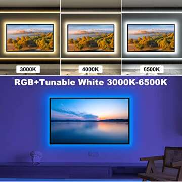Tatazone Bluetooth RGBWW LED Lights for 70-75 Inch TV with App Control, RGB+Tunable White 3000K-6500...