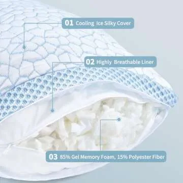 QUTOOL Double Sided Cooling Pillow for Hot Sleepers, Shredded Memory Foam Pillows King Size Set of 2, Adjustable Soft & Firm Gel Bed Pillow for Side, Back, Stomach Sleepers