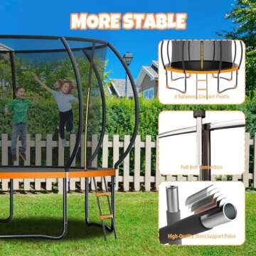 Kiivakii Trampoline 12FT 14FT, Outdoor Trampolines for Kids and Adults, Recreational Trampoline with Ladder & Enclosure Net, Heavy Duty Round Trampoline for Backyard