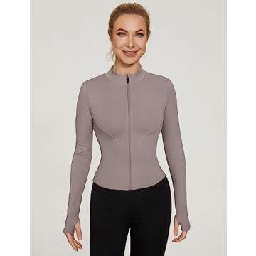 LUYAA Womens Light Cropped Running Jackets Long Sleeve Workout Tops Zipper Up Gym Wear Athletic Shirts Lunar Rock S
