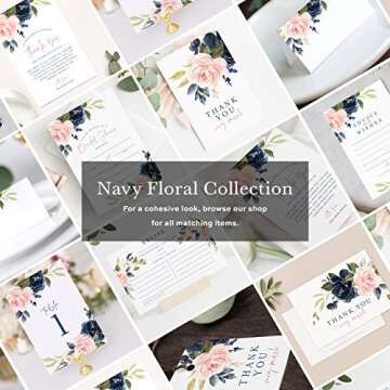 Bliss Collections RSVP Postcards, Navy Floral, Card Stock for Weddings, Receptions, Showers, Birthday Parties, Celebrations and Special Events, 4"x6" (Pack of 50)