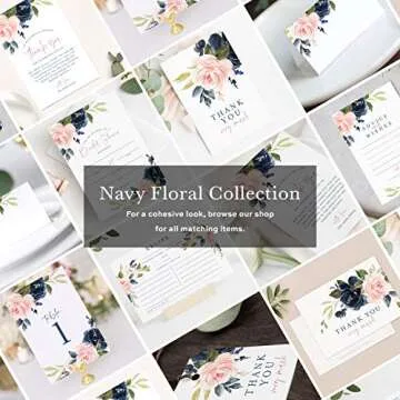 Bliss Collections RSVP Postcards, Navy Floral, Card Stock for Weddings, Receptions, Showers, Birthday Parties, Celebrations and Special Events, 4"x6" (Pack of 50)