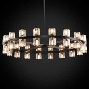 Knurldon Modern 36" Black Round Chandelier with K9 Crystal - Elegant Lighting for Every Room