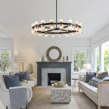 Elegant Knurldon 36" Black Round Chandelier with Bulbs