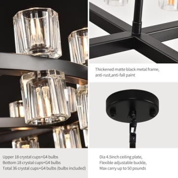 Elegant Knurldon 36" Black Round Chandelier with Bulbs