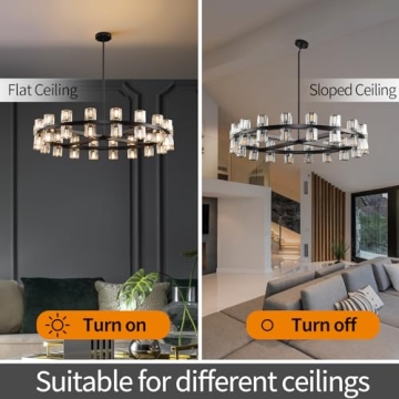 Elegant Knurldon 36" Black Round Chandelier with Bulbs