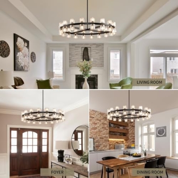 Elegant Knurldon 36" Black Round Chandelier with Bulbs