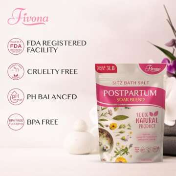 FIVONA Postpartum Soak Blend 48oz - Sitz Bath Salt Natural Soaking Blend - Epsom Salt with Pure Essentials Oils for Soothing Postpartum Recovery, Large Value Pack, Perineal Care