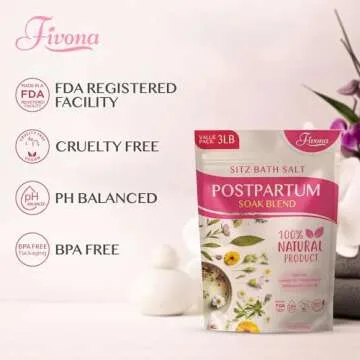 FIVONA Postpartum Soak Blend 48oz - Sitz Bath Salt Natural Soaking Blend - Epsom Salt with Pure Essentials Oils for Soothing Postpartum Recovery, Large Value Pack, Perineal Care