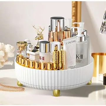 360° Rotating Storage Tray, 11.02 inches in Diameter, Cosmetics and Perfume Organizer, Desktop Storage Tray, Bathroom and Skincare Storage Tray Large Capacity, Large White (11.02"×11.02"×3.93")