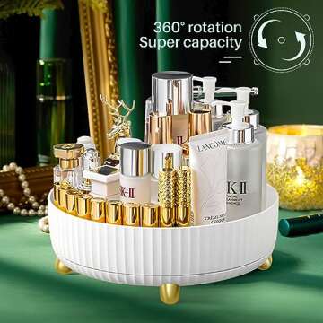 360° Rotating Storage Tray, 11.02 inches in Diameter, Cosmetics and Perfume Organizer, Desktop Storage Tray, Bathroom and Skincare Storage Tray Large Capacity, Large White (11.02"×11.02"×3.93")