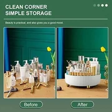 360° Rotating Storage Tray, 11.02 inches in Diameter, Cosmetics and Perfume Organizer, Desktop Storage Tray, Bathroom and Skincare Storage Tray Large Capacity, Large White (11.02"×11.02"×3.93")