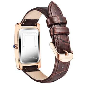 carlien Women Quartz Watch Lady Stylish Rectangle Dress Watch with Leather Strap and Sapphire Crown (Rose Green)