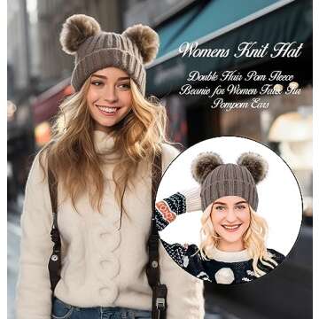 Stylish Arctic Paw Winter Beanie Hat with Double Pom Poms