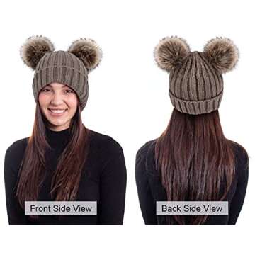 Stylish Arctic Paw Winter Beanie Hat with Double Pom Poms