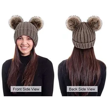 Stylish Arctic Paw Winter Beanie Hat with Double Pom Poms