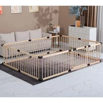 Conabay Large Baby Playpen Play Pen Fence Gate ,Baby Safety Wooden Guard Fence Play Area with Door,Baby Kids Barrier Fencing ,Baby Birthday Gift (180x240CM)