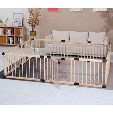 Conabay Large Baby Playpen Play Pen Fence Gate ,Baby Safety Wooden Guard Fence Play Area with Door,Baby Kids Barrier Fencing ,Baby Birthday Gift (180x240CM)
