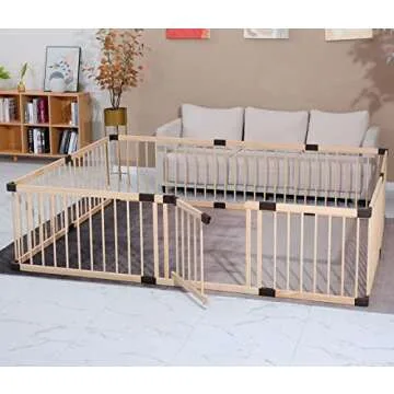 Conabay Large Baby Playpen Play Pen Fence Gate ,Baby Safety Wooden Guard Fence Play Area with Door,Baby Kids Barrier Fencing ,Baby Birthday Gift (180x240CM)