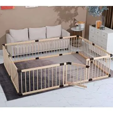 Conabay Large Baby Playpen Play Pen Fence Gate ,Baby Safety Wooden Guard Fence Play Area with Door,Baby Kids Barrier Fencing ,Baby Birthday Gift (180x240CM)