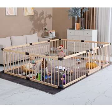 Conabay Large Baby Playpen Play Pen Fence Gate ,Baby Safety Wooden Guard Fence Play Area with Door,Baby Kids Barrier Fencing ,Baby Birthday Gift (180x240CM)