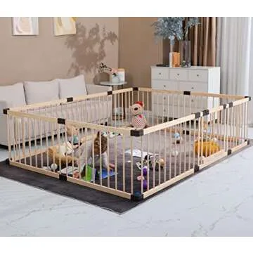 Conabay Large Baby Playpen Play Pen Fence Gate ,Baby Safety Wooden Guard Fence Play Area with Door,Baby Kids Barrier Fencing ,Baby Birthday Gift (180x240CM)