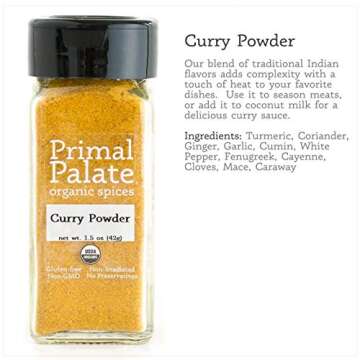 Primal Palate Organic Spices Curry Powder, Certified Organic, 1.5 oz Bottle