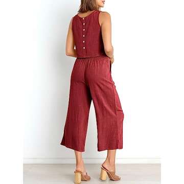 ANRABESS Women's Summer 2 Piece Outfits Sleeveless Crop Top Capri Wide Leg Pants Jumpsuit Casual Lin...