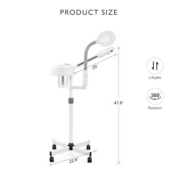 Fitnessclub 2 in1 Facial Steamer 5x LED Magnifying Lamp Hot Ozone Beauty Salon Face Equipment for Moisturizing, White