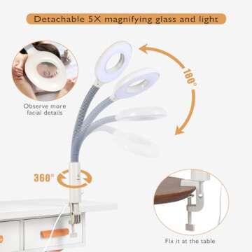 Fitnessclub 2 in1 Facial Steamer 5x LED Magnifying Lamp Hot Ozone Beauty Salon Face Equipment for Moisturizing, White
