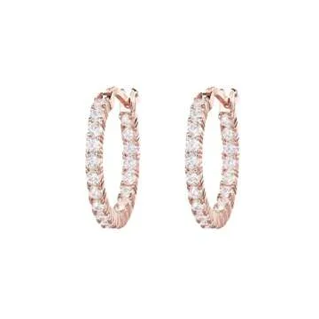 PAVOI 14K Gold Plated 925 Sterling Silver Post Cubic Zirconia Hoop Earrings | Rose Gold Hoops