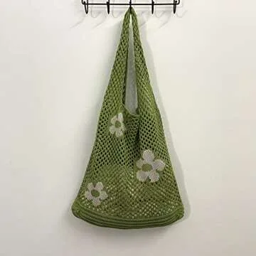 Hobo bag for women contrast color large capacity tote bag shoulder bag women's trendy knitted bag(Light green)