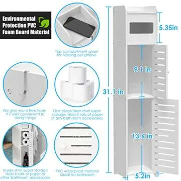WODETREE Upgrade Small Bathroom Storage Cabinet with 2 Doors and 2 Shelves, W6.1 x D6.1 x H31.5 Bathroom Organizer, 4 Tier Design Toilet Paper Storage Stand for Small Space and Corner(White)