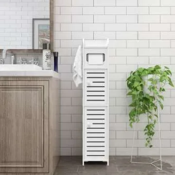 WODETREE Upgrade Small Bathroom Storage Cabinet with 2 Doors and 2 Shelves, W6.1 x D6.1 x H31.5 Bathroom Organizer, 4 Tier Design Toilet Paper Storage Stand for Small Space and Corner(White)