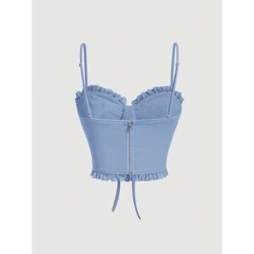 SOLY HUX Women's Y2k Lace Trim Lace Up Tie Front Cami Crop Tops Spaghetti Strap Summer Tops Solid Li...