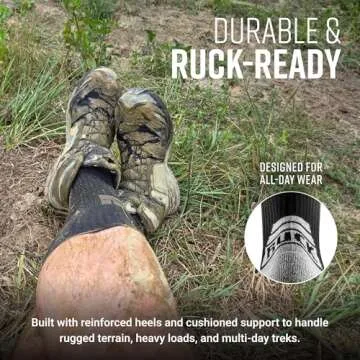 MudGear Ruck Socks, Merino Wool Tactical Boot Socks for Military, Rucking, Hiking, and Outdoor Adventures, Compression Comfort, Anti-Blister, Moisture-Wicking, USA-Made Crew Socks, Black/Gray, Large