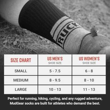 MudGear Ruck Socks, Merino Wool Tactical Boot Socks for Military, Rucking, Hiking, and Outdoor Adventures, Compression Comfort, Anti-Blister, Moisture-Wicking, USA-Made Crew Socks, Black/Gray, Large