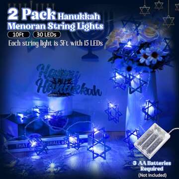 Hanukkah Lights Decorations, Star of David Battery Operated Chanukah Menorah String Lights for Chanukah Jews, Synagogue, Judaism Party Table Mantel Window Centerpiece Outdoor(Star of David, 3 m)