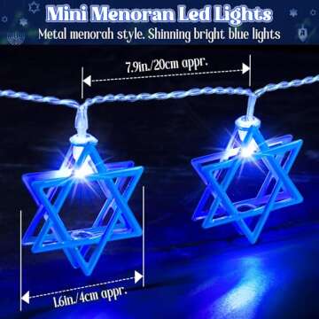 Hanukkah Lights Decorations, Star of David Battery Operated Chanukah Menorah String Lights for Chanukah Jews, Synagogue, Judaism Party Table Mantel Window Centerpiece Outdoor(Star of David, 3 m)