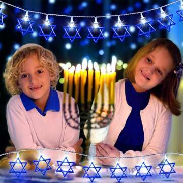 Hanukkah Lights Decorations, Star of David Battery Operated Chanukah Menorah String Lights for Chanukah Jews, Synagogue, Judaism Party Table Mantel Window Centerpiece Outdoor(Star of David, 3 m)
