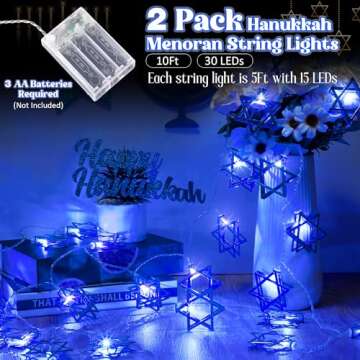 Hanukkah Lights Decorations, Star of David Battery Operated Chanukah Menorah String Lights for Chanukah Jews, Synagogue, Judaism Party Table Mantel Window Centerpiece Outdoor(Star of David, 3 m)
