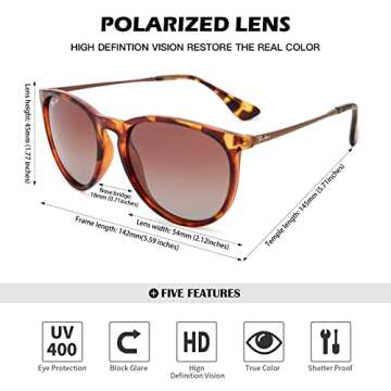 Polarized Sunglasses for Women Classic Round Style 100% UV Protection (Tortoise; Gold/Brown Gradient - Without Logo)