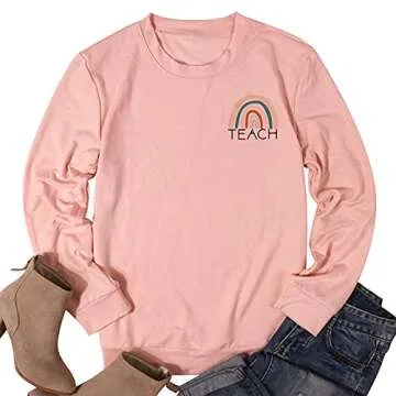 Teacher Sweatshirt Womens Funny Rainbow Graphic Tee Inspirational Teach Shirt Casual Long Sleeve Pul...