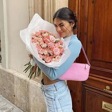 IBIZA VIBE Bag Crocodile Effect Retro Faux Leather Classic Clutch Shoulder Purse Handbag for Women, Pink