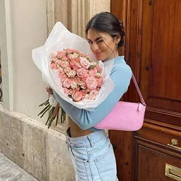 IBIZA VIBE Bag Crocodile Effect Retro Faux Leather Classic Clutch Shoulder Purse Handbag for Women, Pink