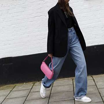 IBIZA VIBE Bag Crocodile Effect Retro Faux Leather Classic Clutch Shoulder Purse Handbag for Women, Pink