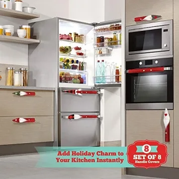 D-FantiX Gnome Christmas Refrigerator Handle Covers Set of 8, Adorable Swedish Tomte Kitchen Appliance Handle Covers Microwave Oven Dishwasher Fridge Door Handle Covers Protector Christmas Decorations